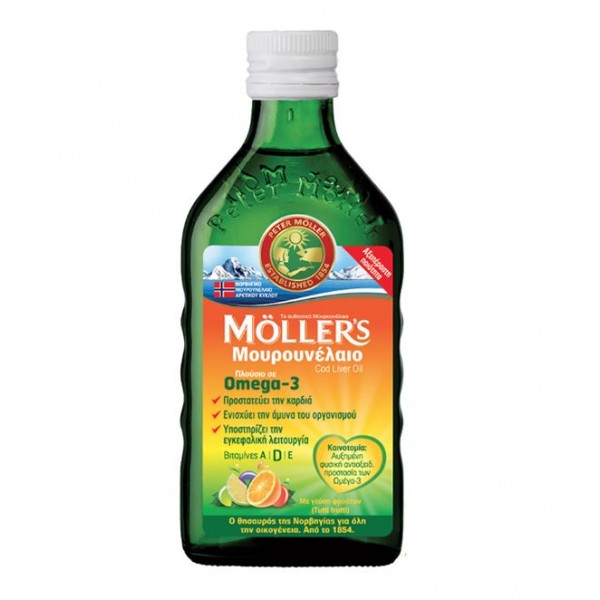 Moller's Μουρουνέλαιο Tutti Frutti Παραδοσιακό Μουρουνέλαιο σε Υγρή Μορφή με Γεύση Φρούτων, 250m